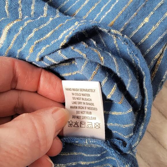 M Square Neetu Malik Blue Striped Cotton Dress Size 1 Shift Midi  Boho Lagenlook - Picture 9 of 9